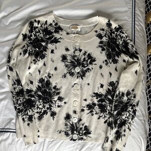 Talbots Black and White Cotton Floral Cardigan